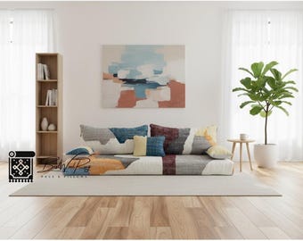 Moroccan Abstract Boho sofa , Moroccan floor couch , set of floor sofa pillows Beni Ourain pouf color couch , Moroccan sofa.
