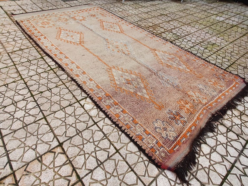 Vintage Moroccan Rug pirple Rare Large Boujad Carpet Wool Low Pile Rug Rustic Country House Floor Decoration image 4