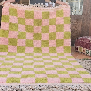 Geruit tapijt Wol Handgeweven Echt Marokkaans Beni Ourain tapijt Zacht Shag Artistiek Oosters geruit Marokkaans tapijt