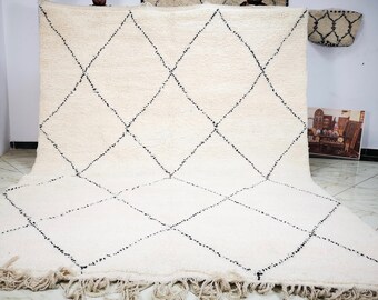 white ivory Moroccan rug Beni Ourain handmade 100% wool rug 10 x 8 feet