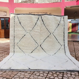 Geometric Rug Wool Hand Woven Genuine Moroccan Beni Ourain Carpet Soft Shag Artistic Oriental Home Floor Decoration