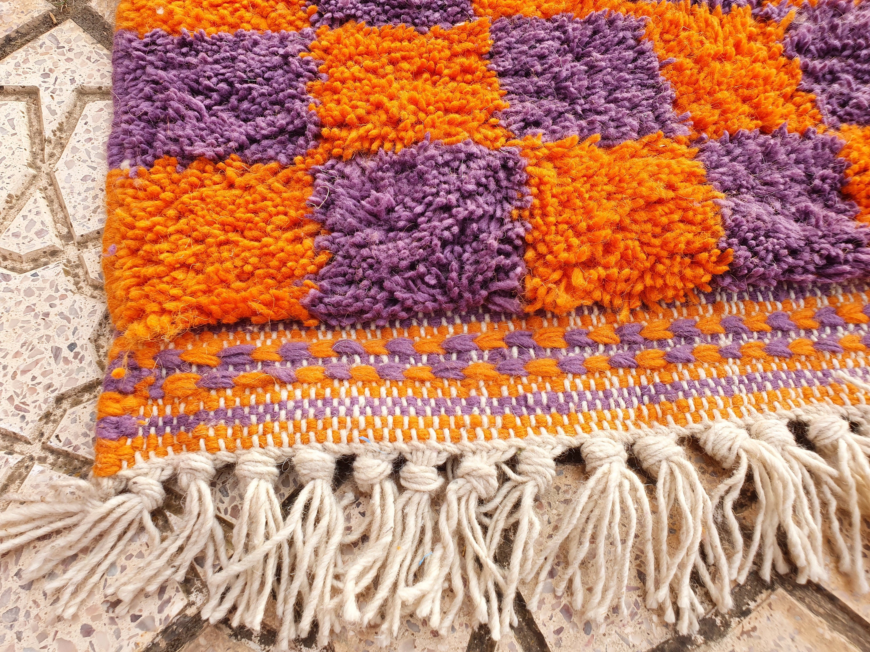 Checkered Purple / Orange Rug Wool Hand Woven Genuine Moroccan Etsy