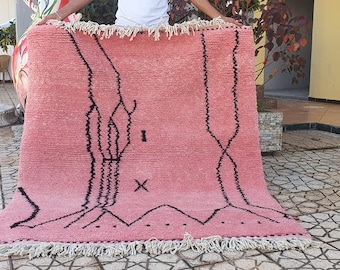 Pink Moroccan Rug Wool Hand Woven Genuine Moroccan Beni Ourain Carpet Artistic Oriental checker moroccan rug colorfull