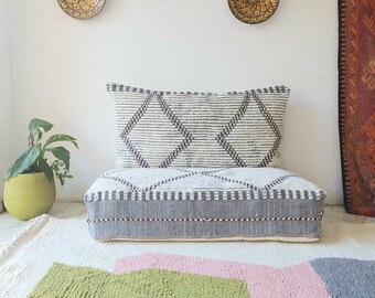 Stuffed Moroccan Floor couch  , Moroccan floor pouf , set of floor sofa pillows Beni Ourain pouf  kilim pouf , floor pillows ,  floor pouf