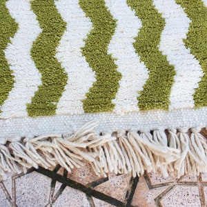 green Boujad Rug Moroccan Rug Wool Hand Woven Genuine Moroccan Beni Ourain Carpet Soft Shag Artistic Oriental checker moroccan rug image 8