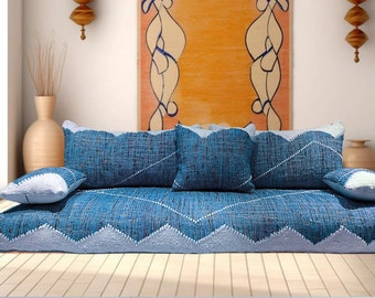 BLUE Moroccan Floor sofa , Moroccan floor pouf , set of floor sofa pillows Beni Ourain pouf , floor pillows , floor pouf , stuffed