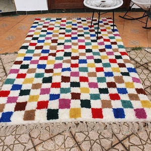 checkered moroccan rug multicolor Hand Woven Genuine Moroccan checkered carpet Beni Ourain Carpet Soft Shag Artistic Oriental plaid rug image 8