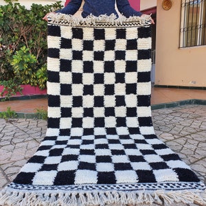 Black checkered moroccan rug Hand Woven Genuine Moroccan checkered carpet Beni Ourain Carpet Soft Shag Artistic Oriental plaid rug