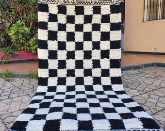 Black checkered moroccan rug Hand Woven Genuine Moroccan checkered carpet Beni Ourain Carpet Soft Shag Artistic Oriental plaid rug