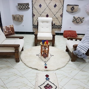 Round Moroccan rug Beni Ourain rug handmade 100% wool rug , area rugs ,  azilal rug , carpet , floor rugs , 5  feet