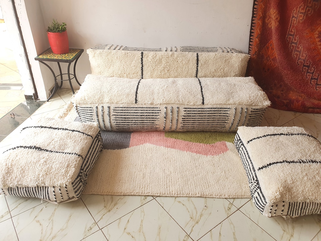 Stuffed Moroccan Sofa moroccan Floor Sofa Moroccan Floor Couch Set of Floor Sofa Pillows Beni Ourain Pouf Floor Pillows floor Pouf Etsy Canada