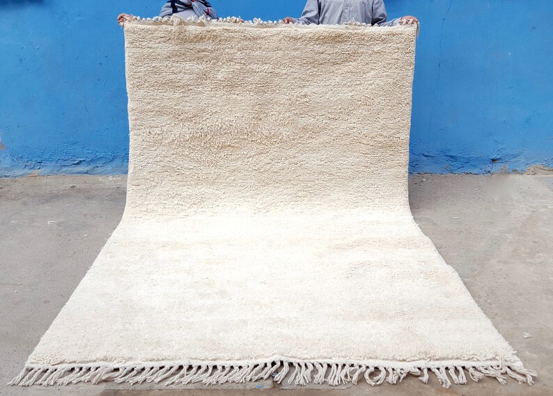 Tapis Berbère Marocain Beni Ourain – Laine, 2.8x6.2 Ft, Motif Géométrique, Fluffy