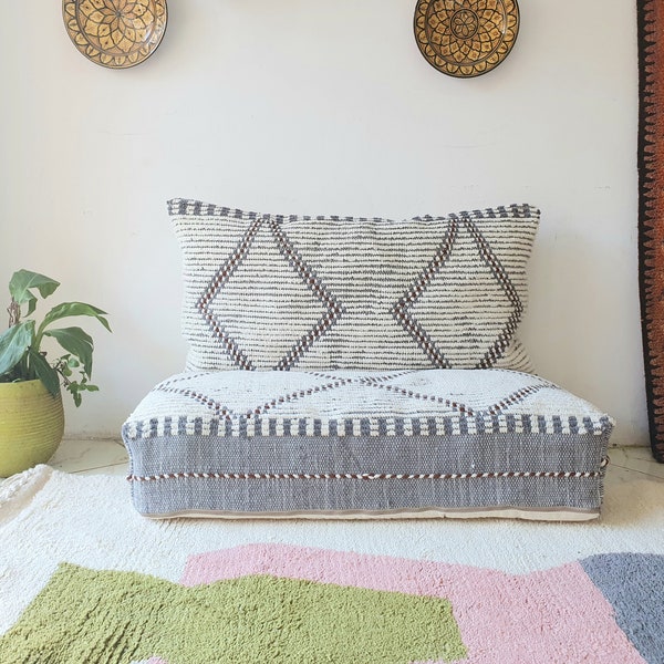 Gray Moroccan Floor couch  , Moroccan floor pouf , set of floor sofa pillows Beni Ourain pouf  kilim pouf , floor pillows ,  floor pouf