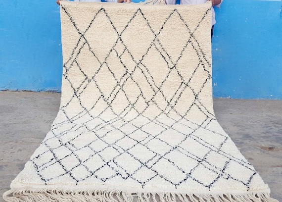 Tapis Berbère Marocain Beni Ourain – Laine Tissée Main – 5x8 Ft – Motifs Géométriques Colorés