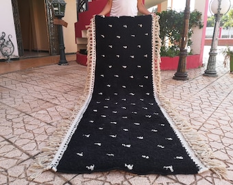 Black Moroccan runner rug ,Beni Ourain rug Hallway rug , runner rug, hallway , 100% runner wool rug , beni ourain runner 10 / 2 feet