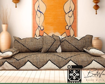 Moroccan Floor sofa , Moroccan Beige floor couch , set of floor sofa pillows Beni Ourain pouf Beige couch , Moroccan sofa,