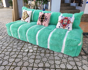 2023 Moroccan Floor sofa  , Moroccan floor pouf , set of floor sofa pillows Beni Ourain pouf  Green couch , floor pillows ,  just the cover