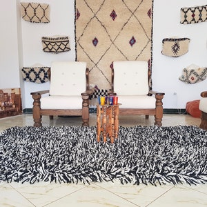 Alfombra marroquí Beni Ourain alfombra hecha a mano marroquí Rug100% algodón blanco / Negro