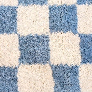 blue sky checkered Rug Wool Hand Woven Genuine Moroccan Beni Ourain Carpet Soft Shag Artistic Oriental checker moroccan rug plaid rug image 10