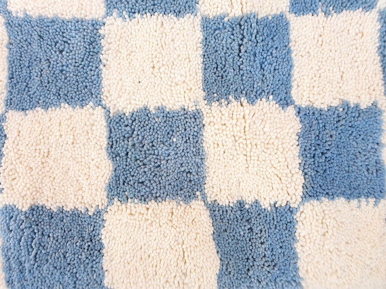 blue sky checkered Rug Wool Hand Woven Genuine Moroccan Beni Ourain Carpet Soft Shag Artistic Oriental checker moroccan rug plaid rug image 10