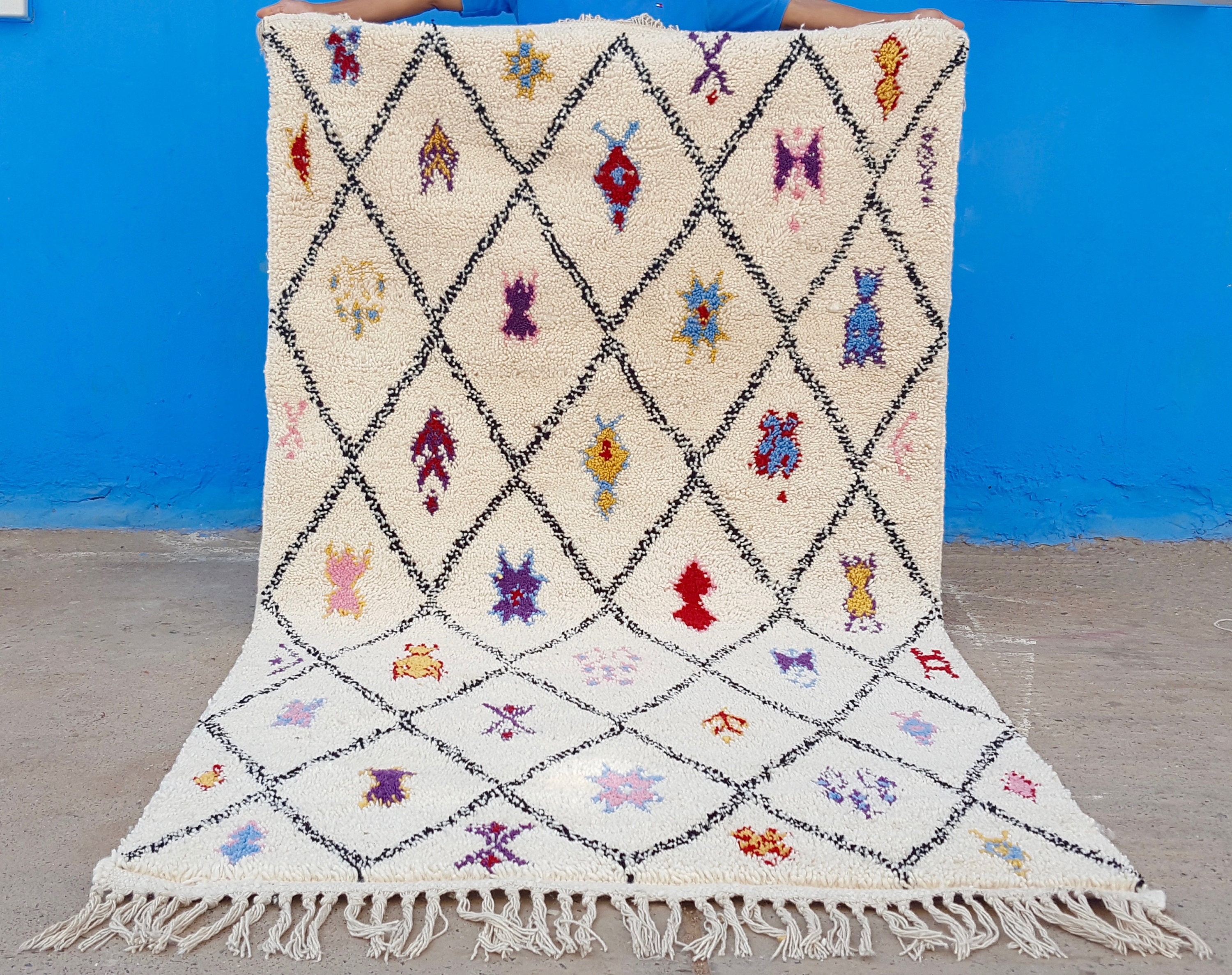 Tapis Berbère Marocain 5x8 Ft – Laine Tissée Main – Motifs Géométriques Colorés – Neuf Sans étiquette