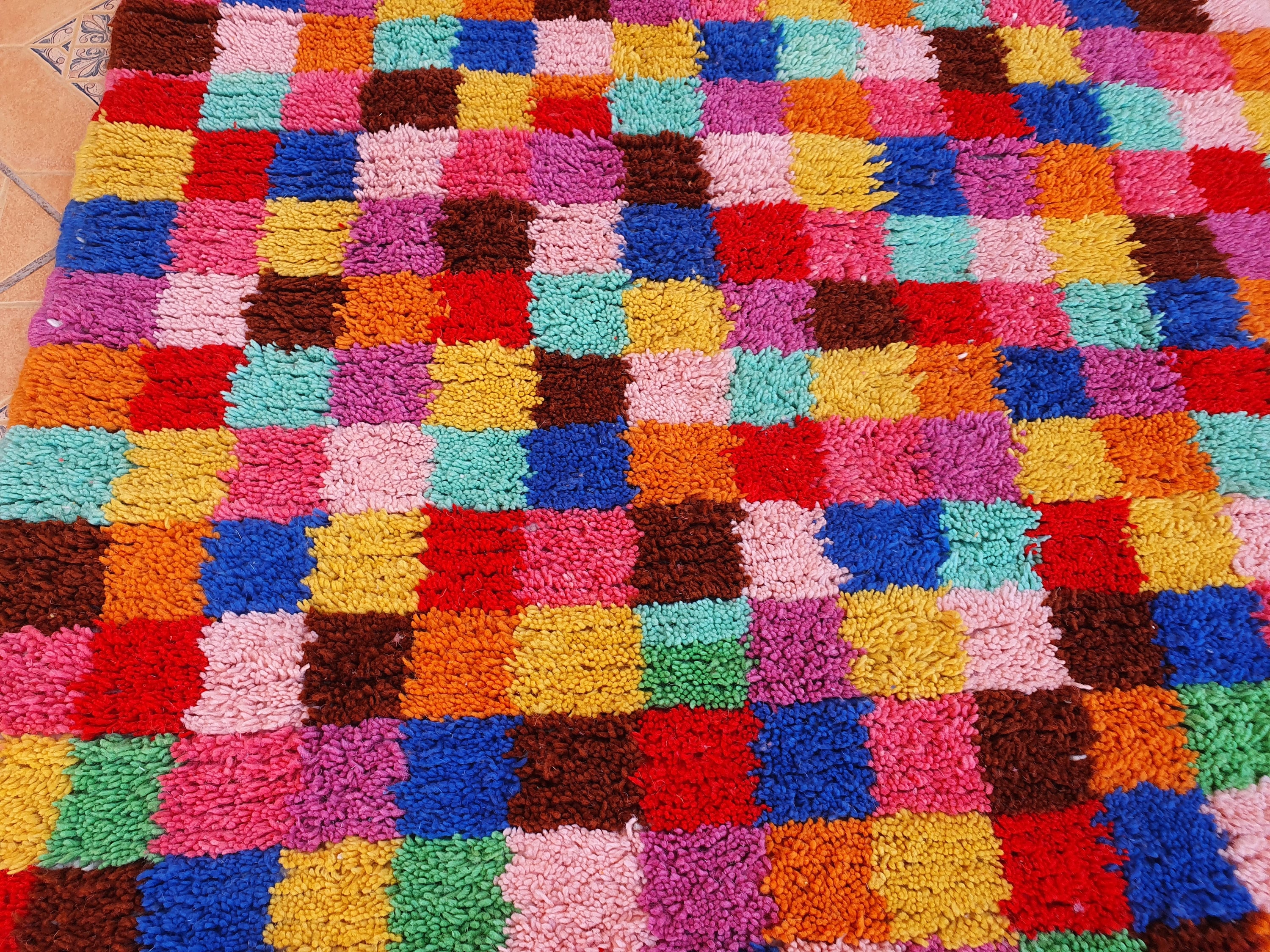Checkered Moroccan Colourful Rug Wool Hand Woven Genuine - Etsy