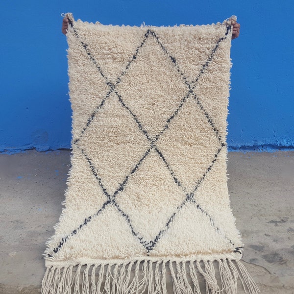 Authentic Moroccan rug Beni Ourain rug handmade 100% wool rug , area rugs ,  azilal rug , carpet , floor rugs ,promo 5 x 3 Feet