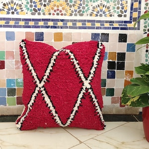 Red Beni Ourain Pillow handmade Moroccan Pillows 100% wool