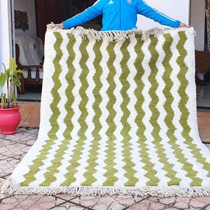 green Boujad Rug Moroccan Rug Wool Hand Woven Genuine Moroccan Beni Ourain Carpet Soft Shag Artistic Oriental checker moroccan rug image 1