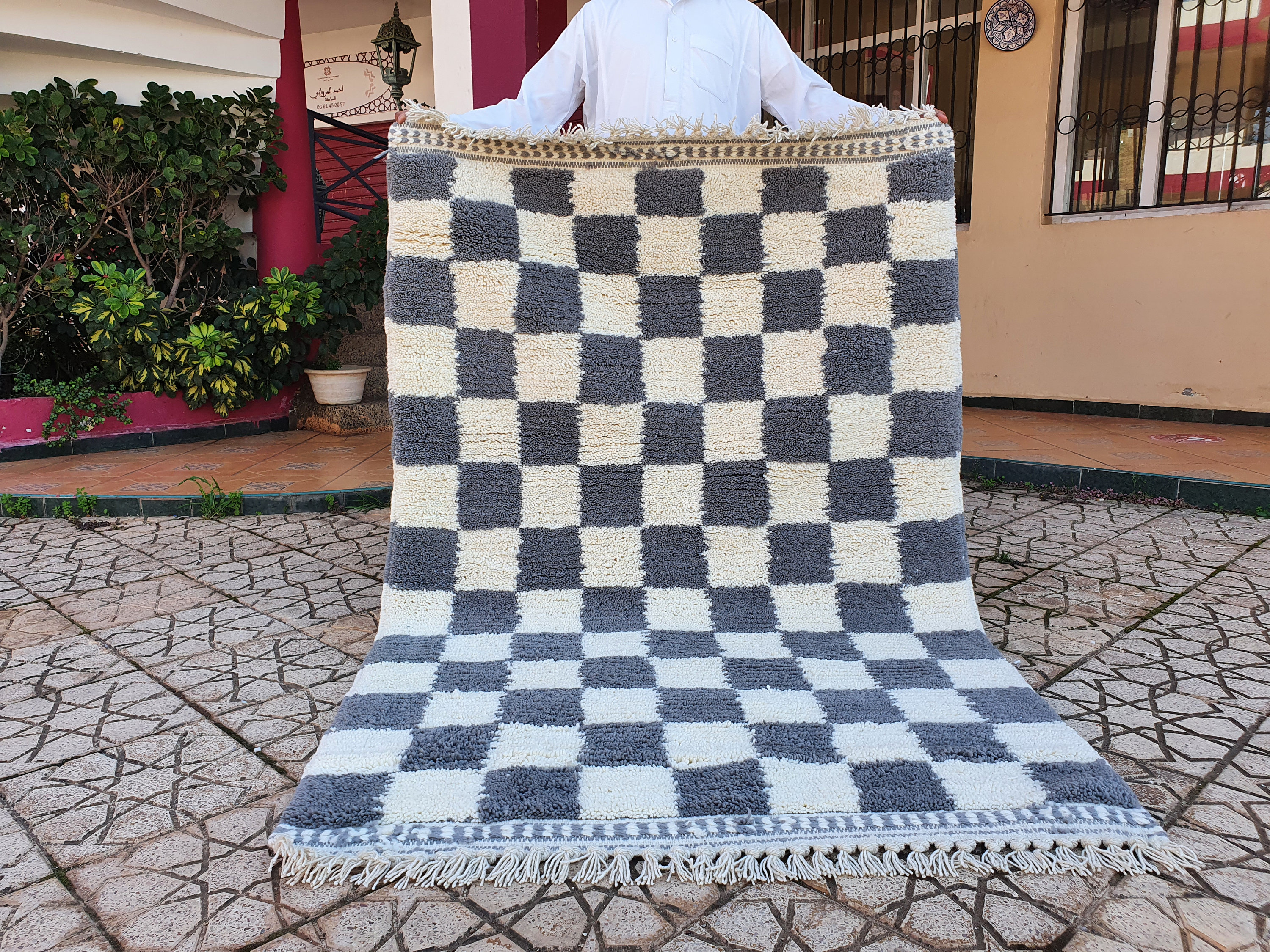 checkered mroccan Rug Orange  Grey Wool Hand Woven Genuine Moroccan Beni Ourain Carpet Soft Shag Artistic Oriental checker moroccan rug