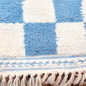 blue sky checkered Rug Wool Hand Woven Genuine Moroccan Beni Ourain Carpet Soft Shag Artistic Oriental checker moroccan rug plaid rug image 8