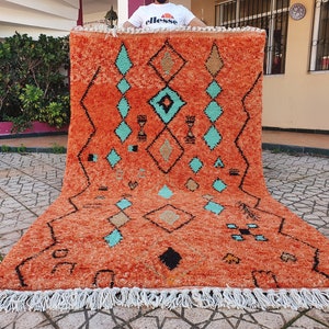 Fabulous orange Boujad Rug Moroccan Rug Wool Hand Woven Genuine Moroccan Beni Ourain Carpet Soft Shag Artistic Oriental checker moroccan rug