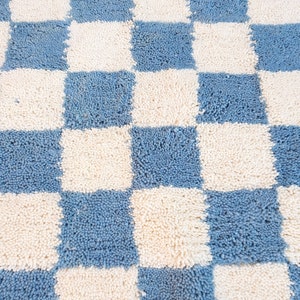 blue sky checkered Rug Wool Hand Woven Genuine Moroccan Beni Ourain Carpet Soft Shag Artistic Oriental checker moroccan rug plaid rug image 7