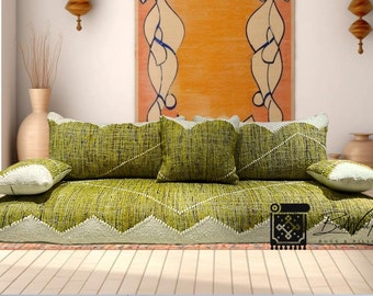 GREEN Moroccan Floor sofa , Moroccan floor pouf , set of floor sofa pillows Beni Ourain pouf , floor pillows , floor pouf , stuffed