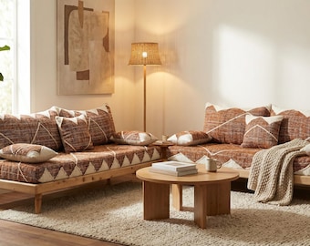 Brown Moroccan Sofa Handmade Wool Sofa with Foam & Solid Cedar Wood Base