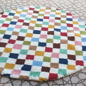 alfombra redonda multicolor a cuadros Lana tejida a mano Genuina marroquí Beni Ourain Alfombra suave Shag artístico Oriental dama marroquí alfombra marroquí