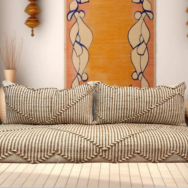 BEIGE Moroccan Floor sofa  , Moroccan floor pouf , set of floor sofa pillows Beni Ourain pouf  , floor pillows ,  floor pouf , stuffed