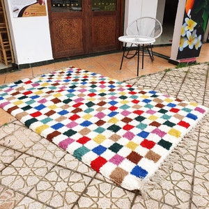 checkered moroccan rug multicolor Hand Woven Genuine Moroccan checkered carpet Beni Ourain Carpet Soft Shag Artistic Oriental plaid rug image 7
