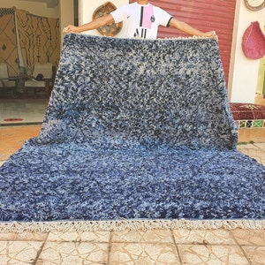 Blue Beni Ourain rug blue Moroccan rug  handmade 100% wool rug boheme rug  8 x 10 Feet ready to ship