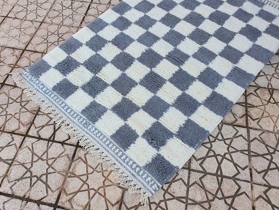 checkered mroccan Rug Orange  Grey Wool Hand Woven Genuine Moroccan Beni Ourain Carpet Soft Shag Artistic Oriental checker moroccan rug
