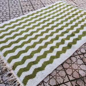 green Boujad Rug Moroccan Rug Wool Hand Woven Genuine Moroccan Beni Ourain Carpet Soft Shag Artistic Oriental checker moroccan rug image 4