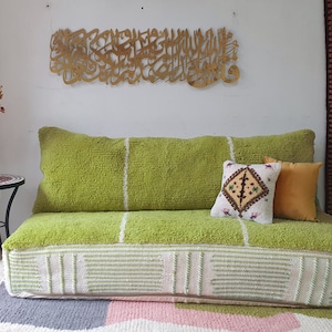 Copridivano marocchino, pouf marocchino, set di cuscini per divano, pouf Beni Ourain, divano verde, pouf da terra, solo il copridivano