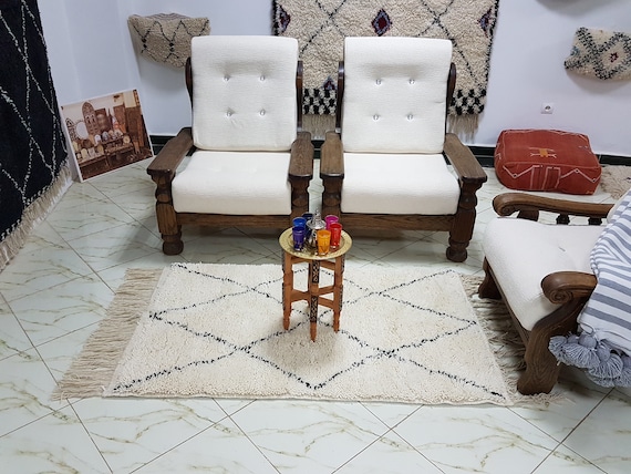Moroccan rug Beni Ourain rug handmade 100% wool rug , area rugs ,  azilal rug , carpet , floor rugs ,promo 5 x 3 Feet