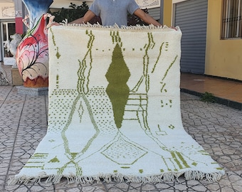 Fabulous green Boujad Rug Moroccan Rug Wool Hand Woven Genuine Moroccan Beni Ourain Carpet Soft Shag Artistic Oriental checker moroccan rug