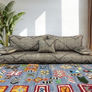 Moroccan Floor sofa , Moroccan floor couch , set of floor sofa pillows Beni Ourain pouf couch , Moroccan sofa,