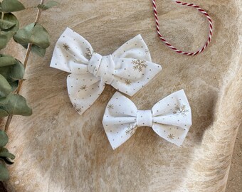 Gold Snowflake Christmas Hair Clip | Festive Winter Hand Tied Or Traditional Bow