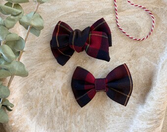 Berry Plaid Christmas Hair Clip | Festive Winter Hand Tied Or Traditional Bow