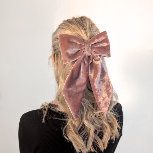 Large Pink Velvet Bow Hair Clip
