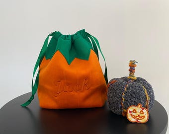 Personalised Halloween Pumpkin Bag |  Embroidered Custom Trick Or Treat Drawstring Pouch