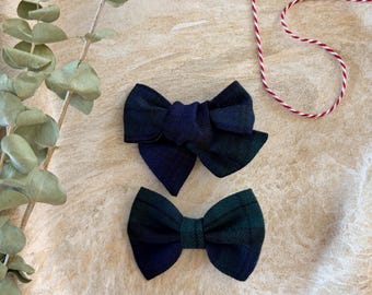 Green And Blue Plaid Christmas Hair Clip | Festive Winter Hand Tied Or Traditional Bow